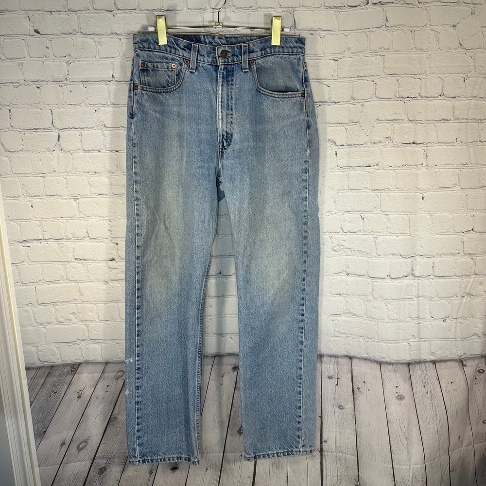 Levis 505 Regular Fit Straight Leg Jeans Light Wash Denim Blue Mens